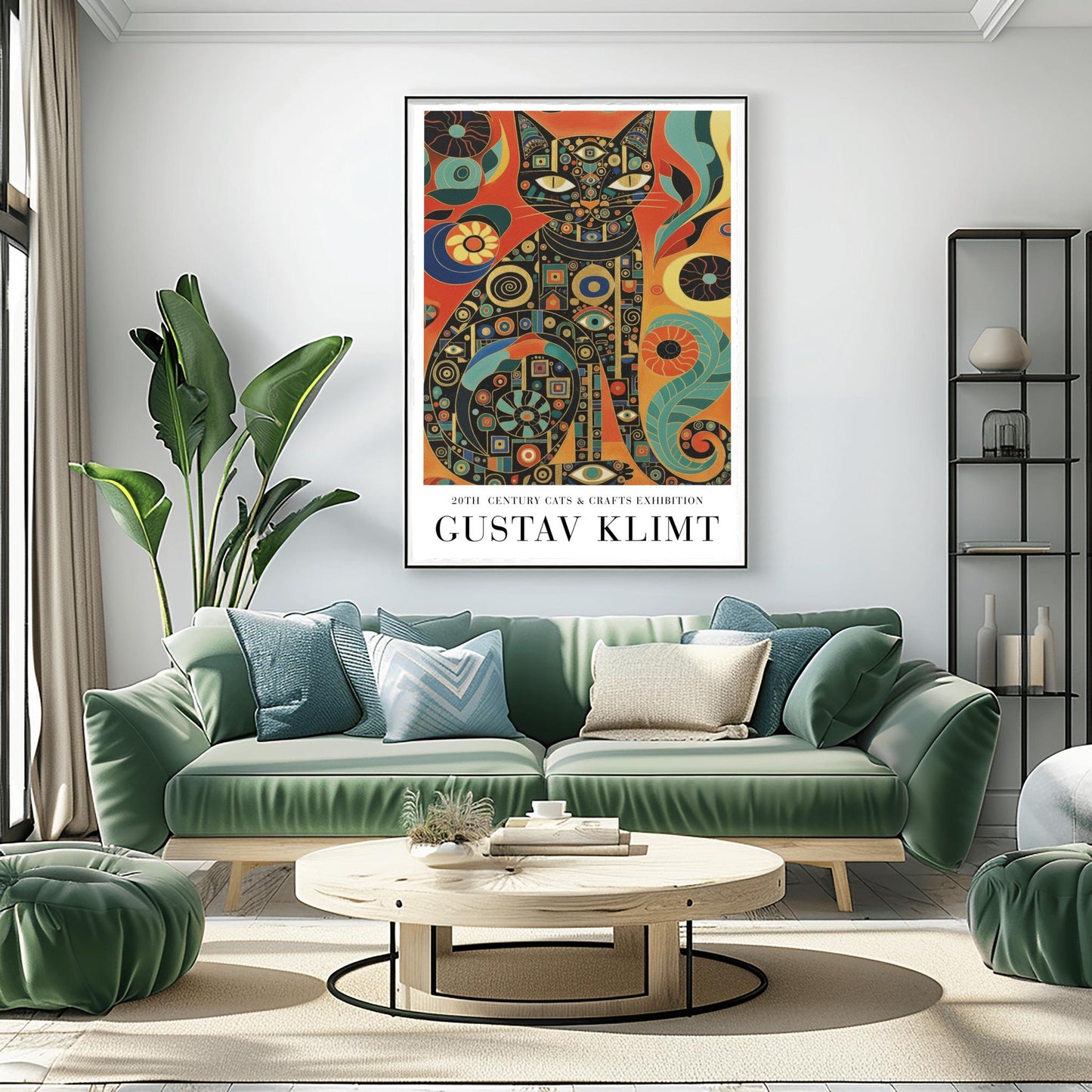 Gustav Klimt Inspiration Cat Poster, Golden Art Nouveau Print, Cats and Crafts Exhibition, Whimsical Wall Decor