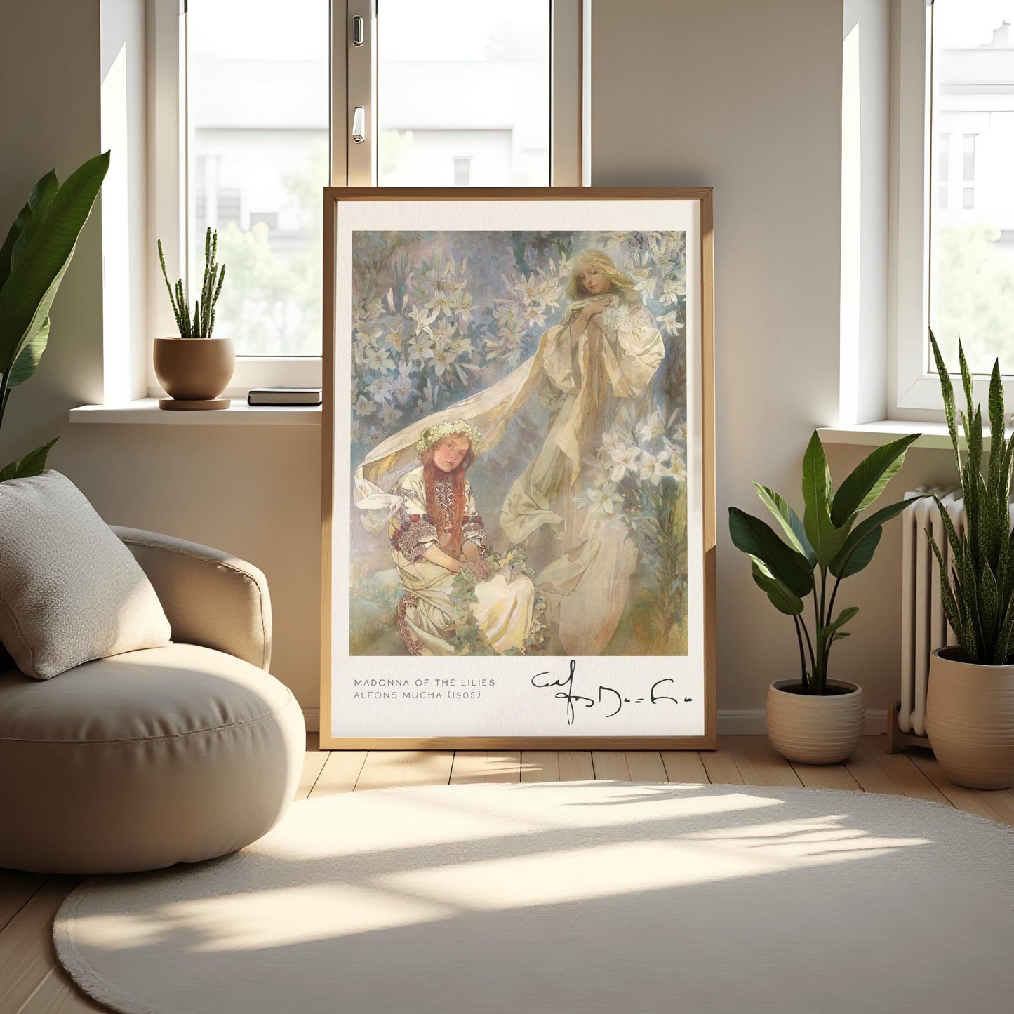 Alphonse Mucha Madonna of the Lilies Poster, Art Nouveau Print, Spiritual Floral Wall Art, Vintage Exhibition