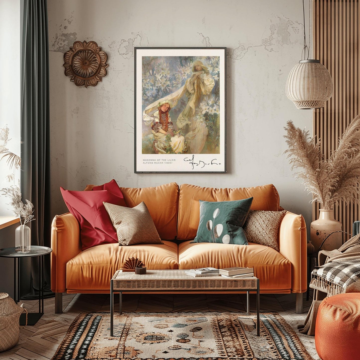 Alphonse Mucha Madonna of the Lilies Poster, Art Nouveau Print, Spiritual Floral Wall Art, Vintage Exhibition