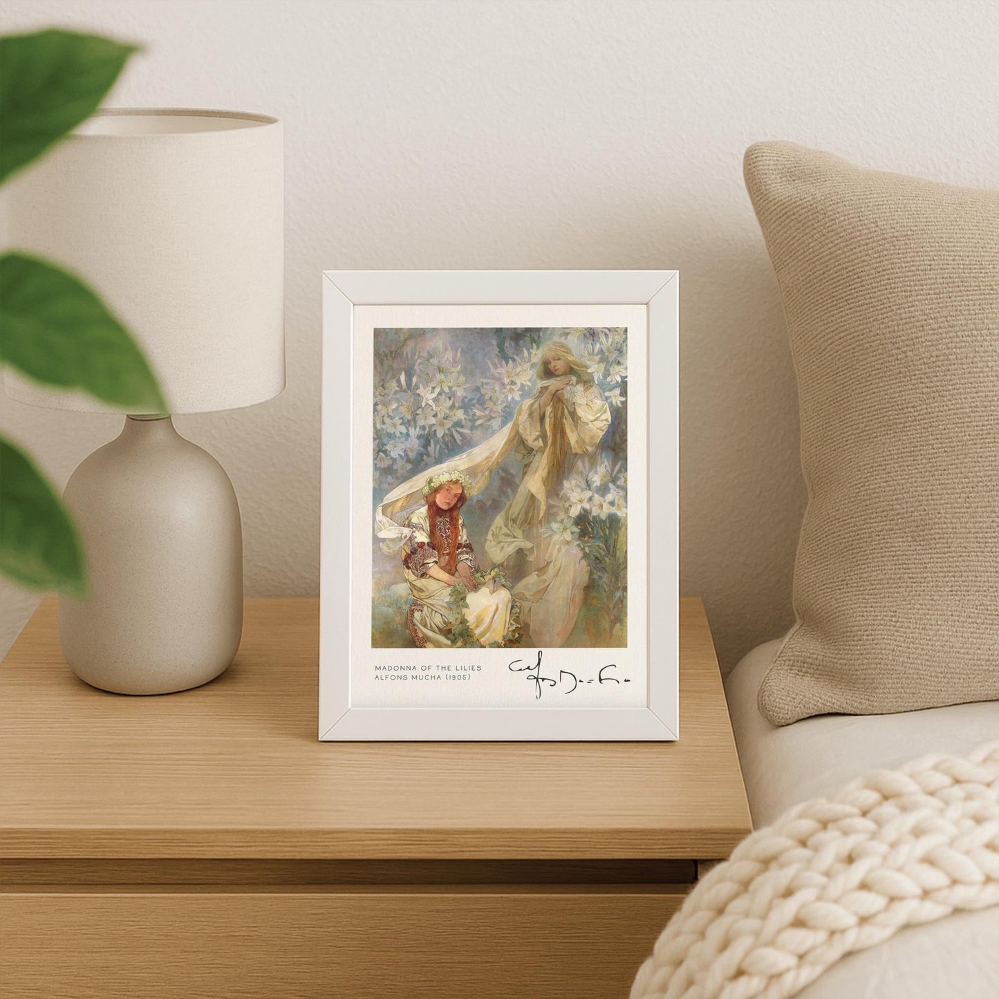 Alphonse Mucha Madonna of the Lilies Poster, Art Nouveau Print, Spiritual Floral Wall Art, Vintage Exhibition