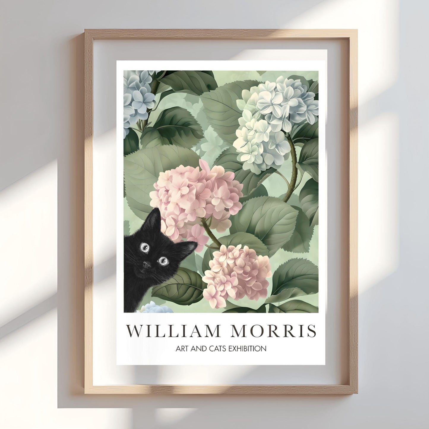 William Morris Cat Poster, Black Cat Art Print, Arts and Crafts Exhibition, Green Floral Wall Decor