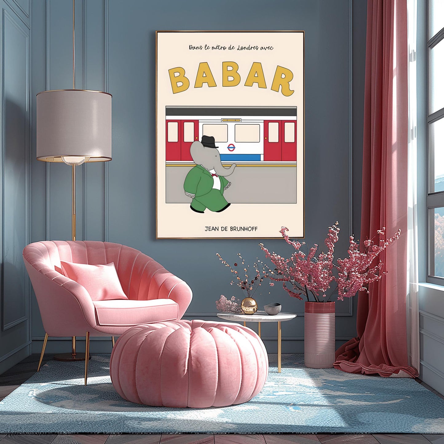 Babar The Elephant Print: Babar goes on the London Underground Retro Nursery Decor, Kids Room Art