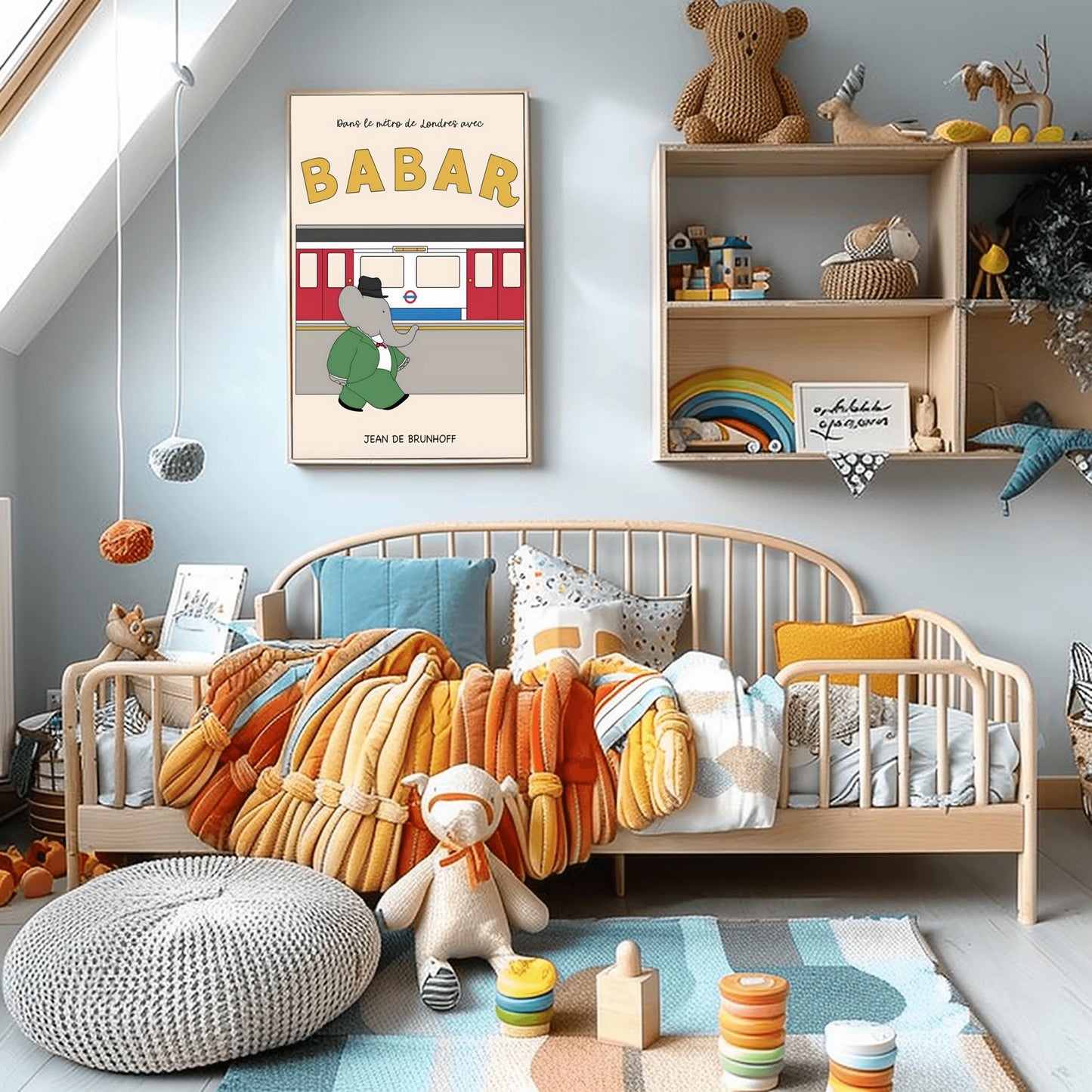 Babar The Elephant Print: Babar goes on the London Underground Retro Nursery Decor, Kids Room Art