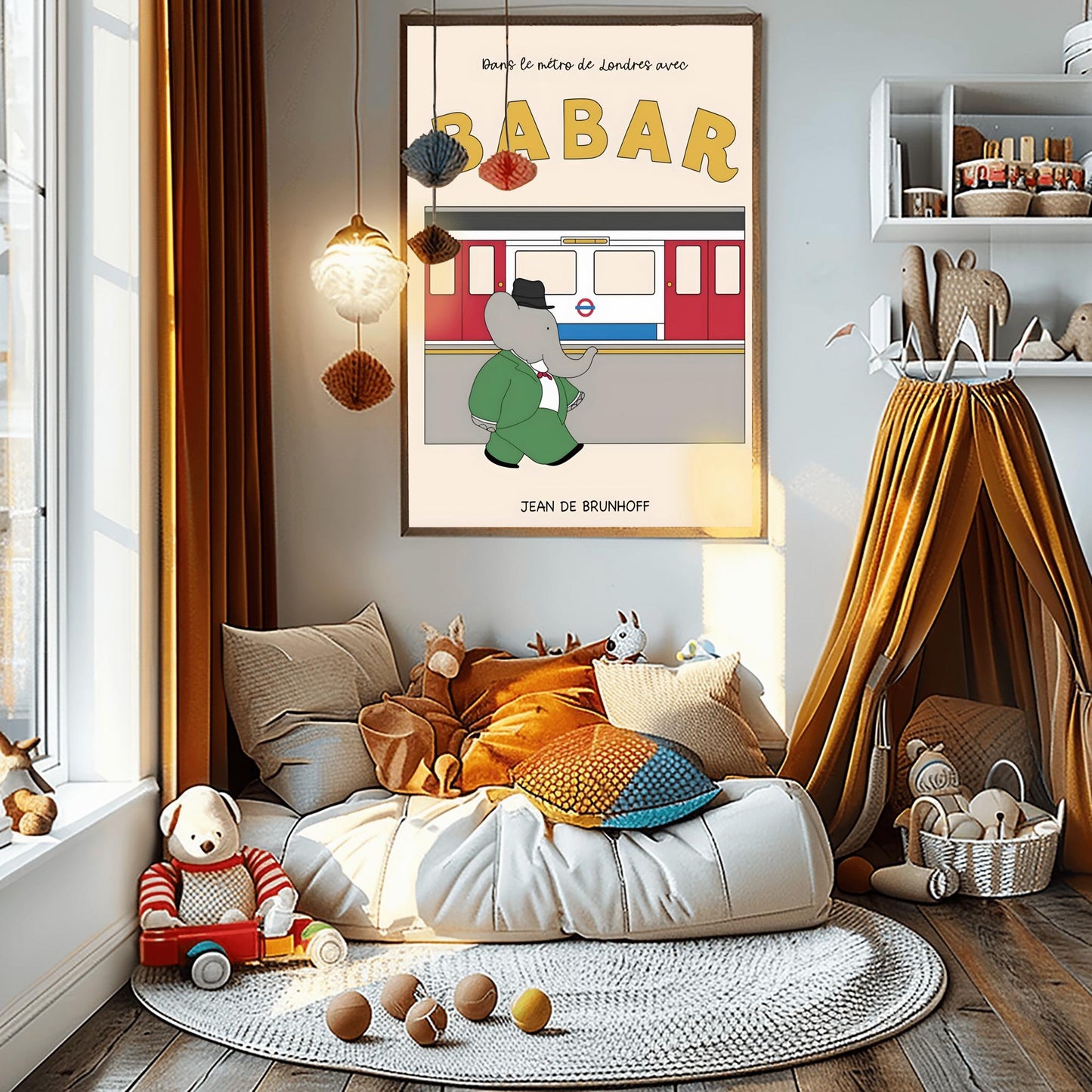 Babar The Elephant Print: Babar goes on the London Underground Retro Nursery Decor, Kids Room Art