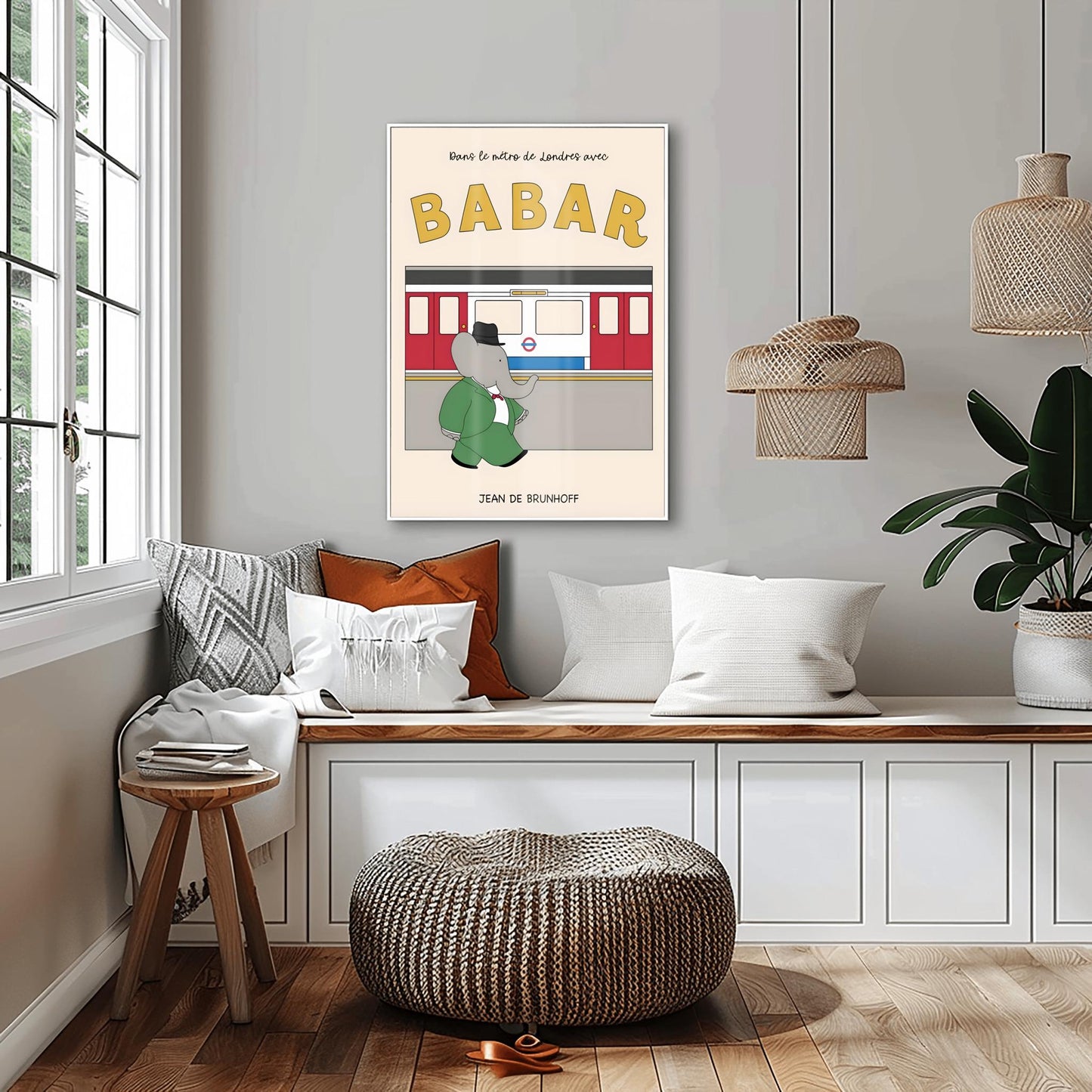 Babar The Elephant Print: Babar goes on the London Underground Retro Nursery Decor, Kids Room Art