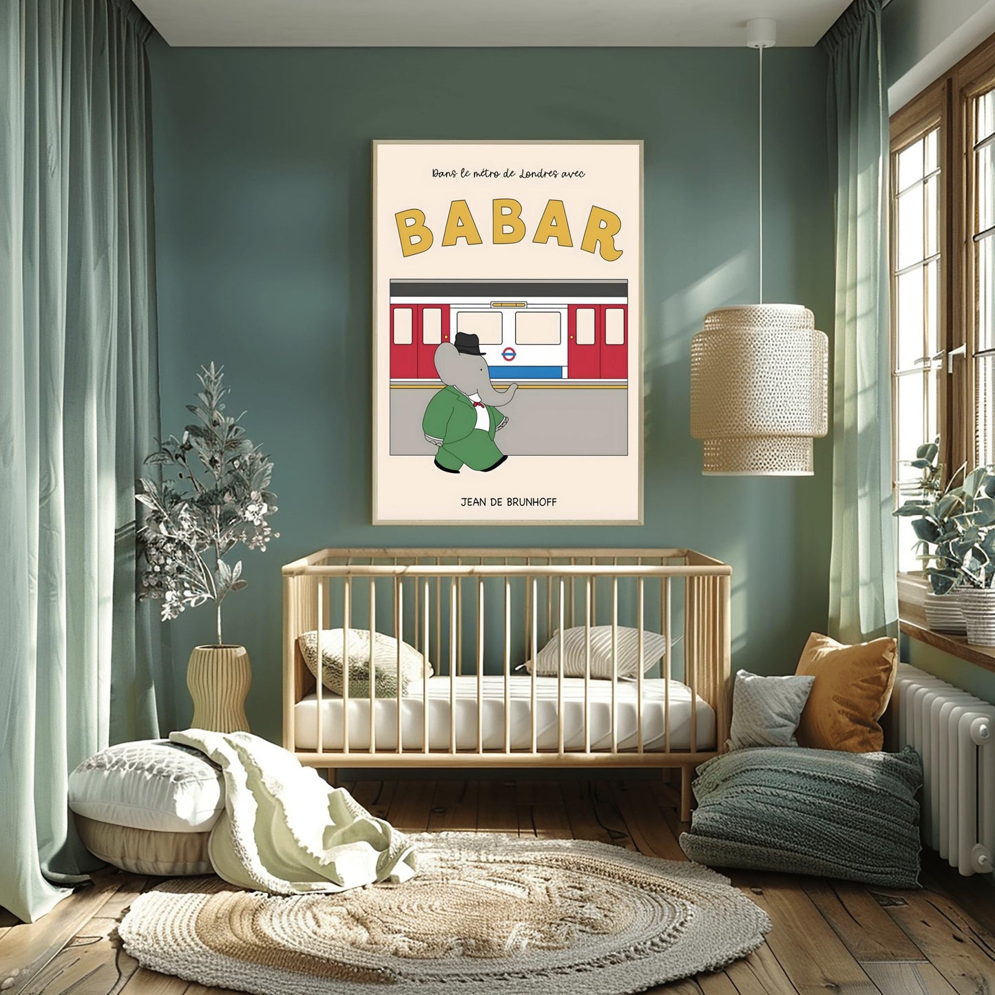 Babar The Elephant Print: Babar goes on the London Underground Retro Nursery Decor, Kids Room Art