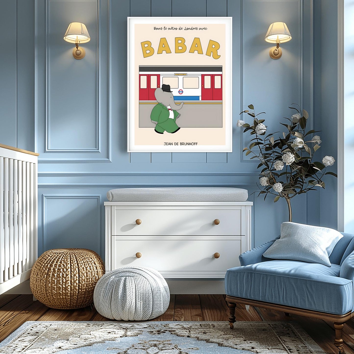 Babar The Elephant Print: Babar goes on the London Underground Retro Nursery Decor, Kids Room Art