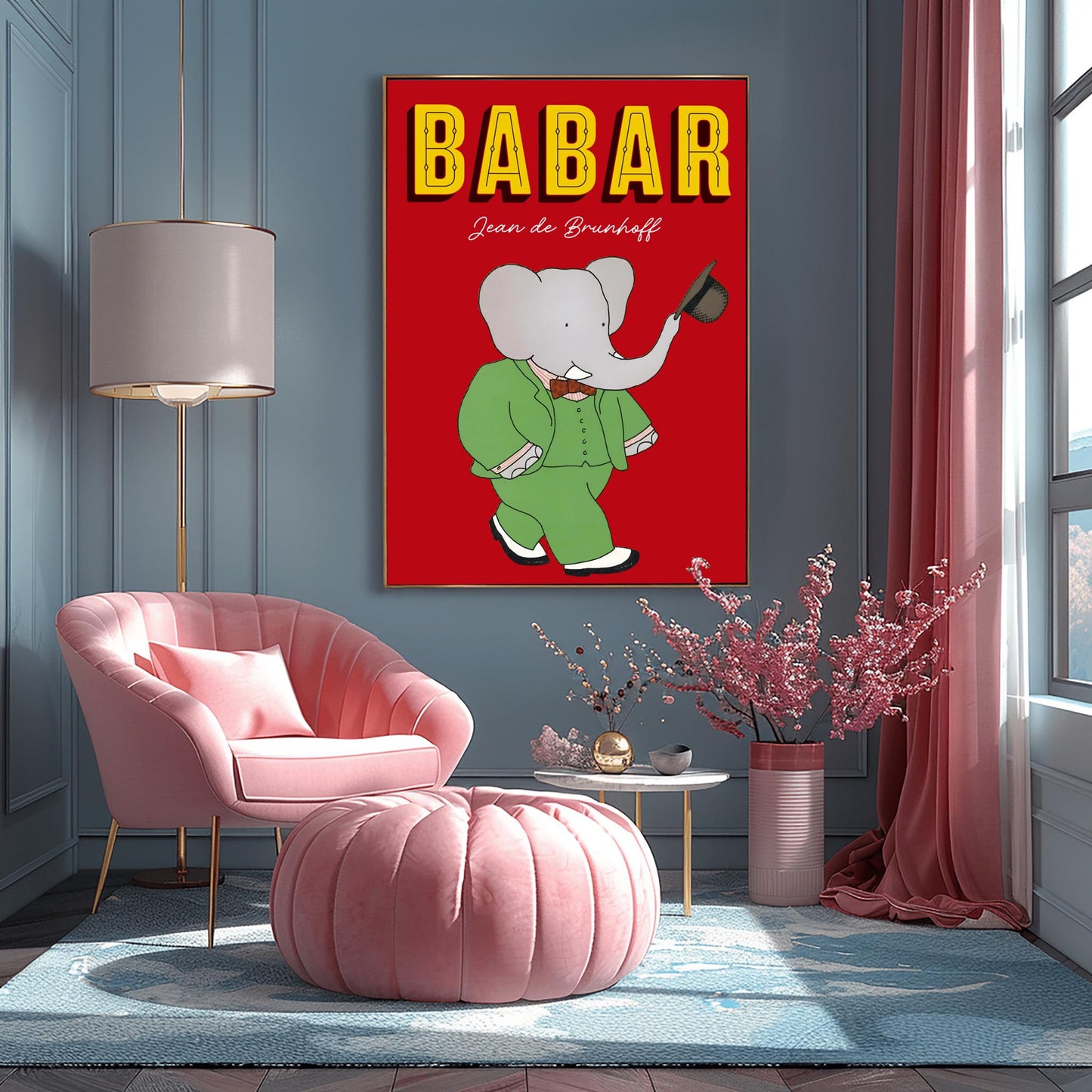 Babar the Elephant Print: Retro Nursery Decor, Kids Room Art