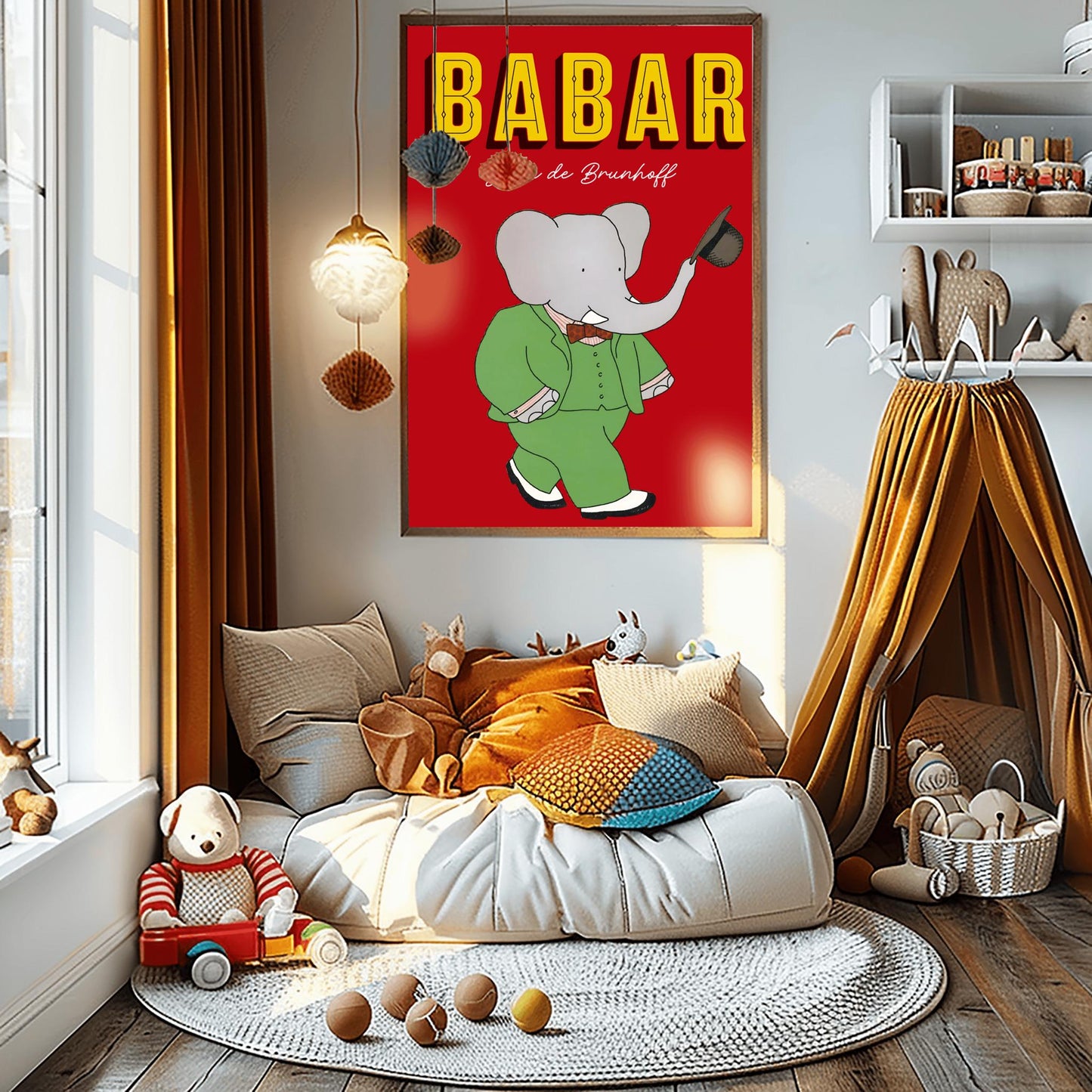 Babar the Elephant Print: Retro Nursery Decor, Kids Room Art