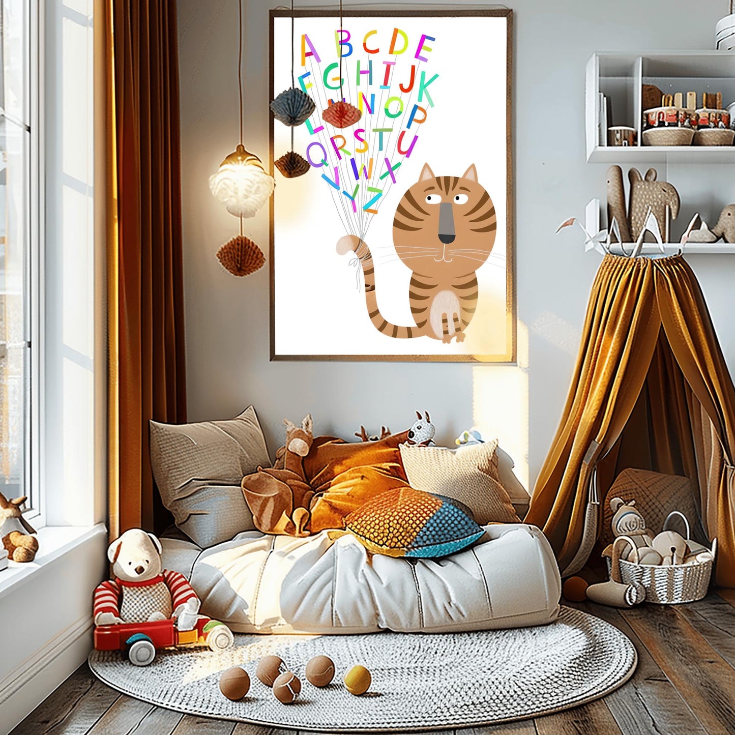 Tabby Cat Alphabet Print: Educational ABC Nursery Wall Art