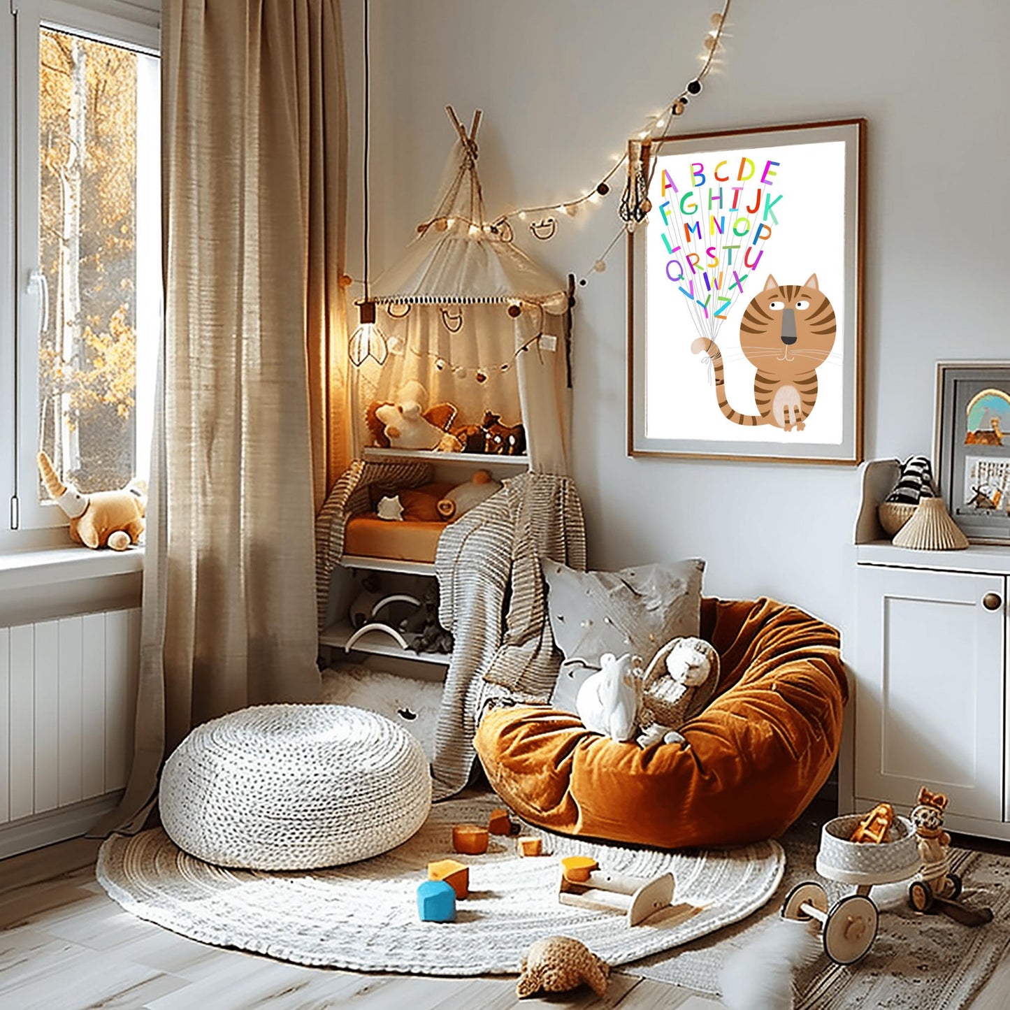 Tabby Cat Alphabet Print: Educational ABC Nursery Wall Art