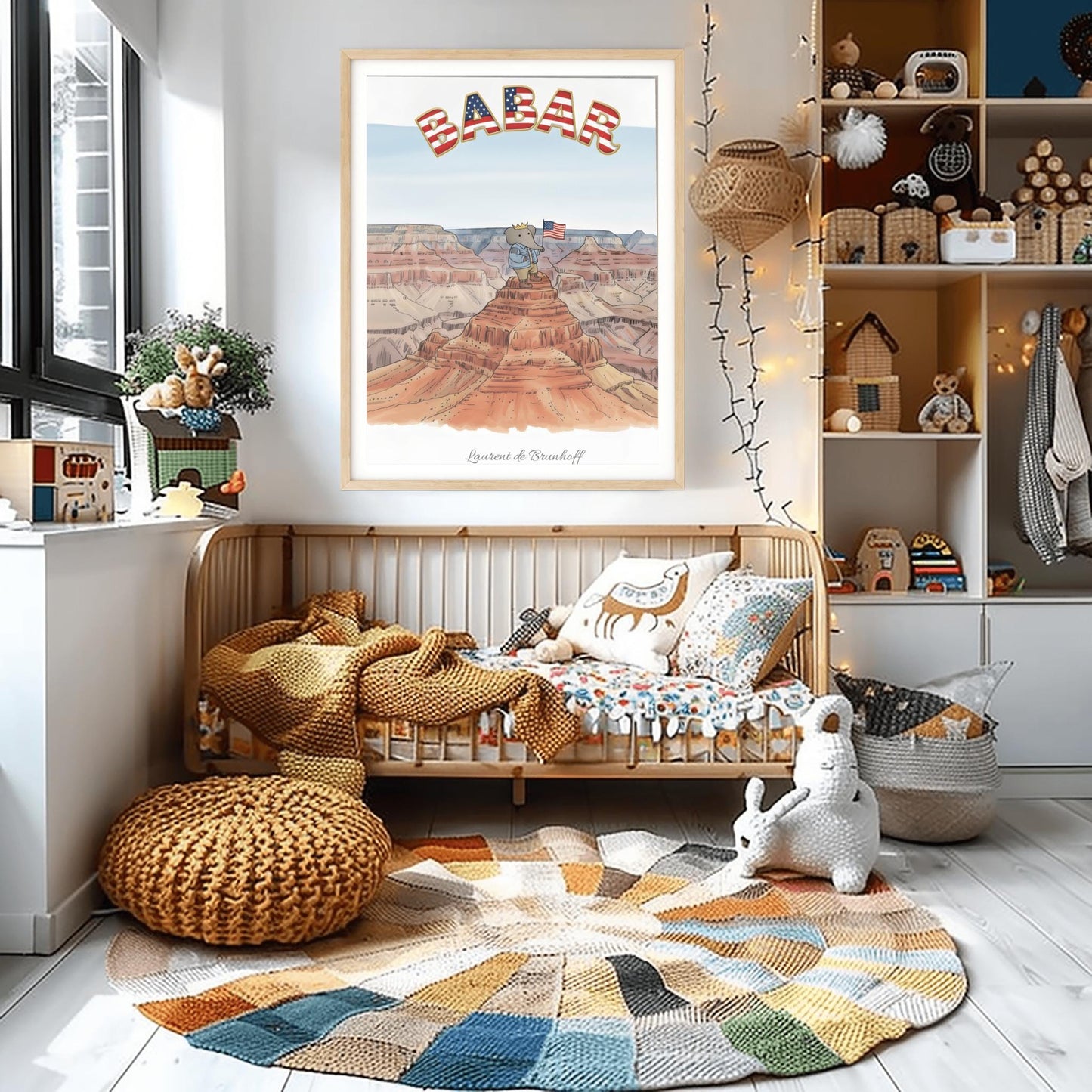 Babar the Elephant at the Grand Canyon Print: Retro Nursery Decor, Kids Wall Art