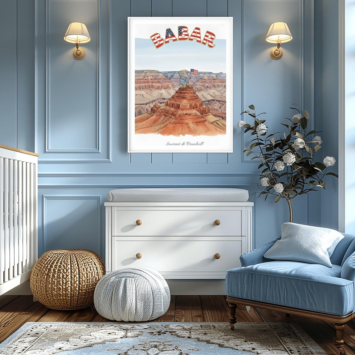 Babar the Elephant at the Grand Canyon Print: Retro Nursery Decor, Kids Wall Art