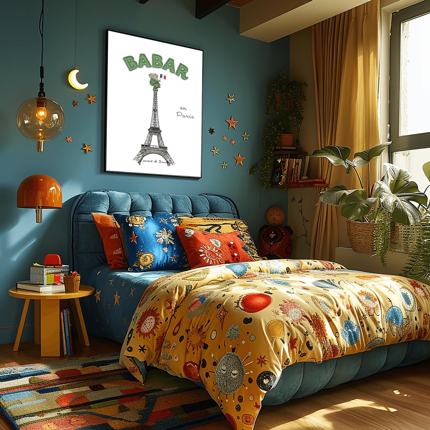Babar the Elephant In Paris Print: Retro Nursery Decor, Kids Wall Art