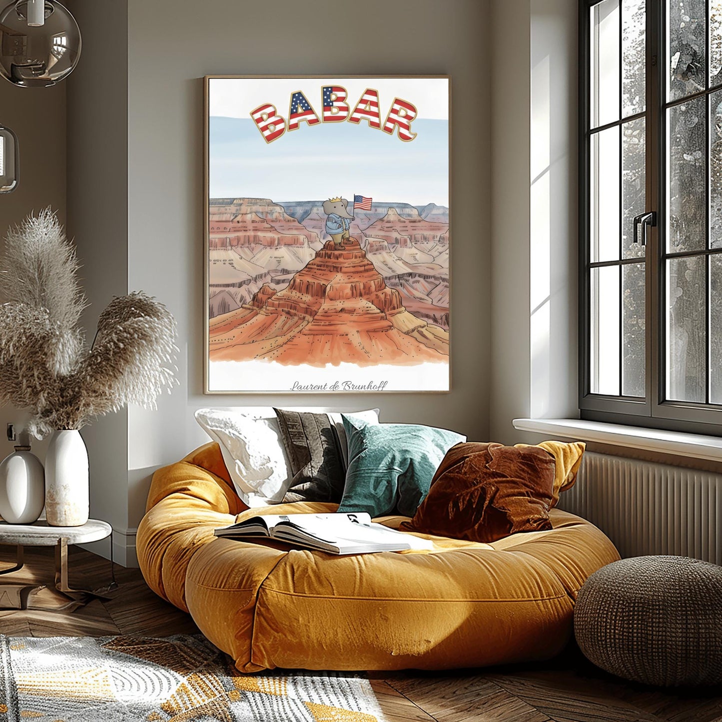Babar the Elephant at the Grand Canyon Print: Retro Nursery Decor, Kids Wall Art