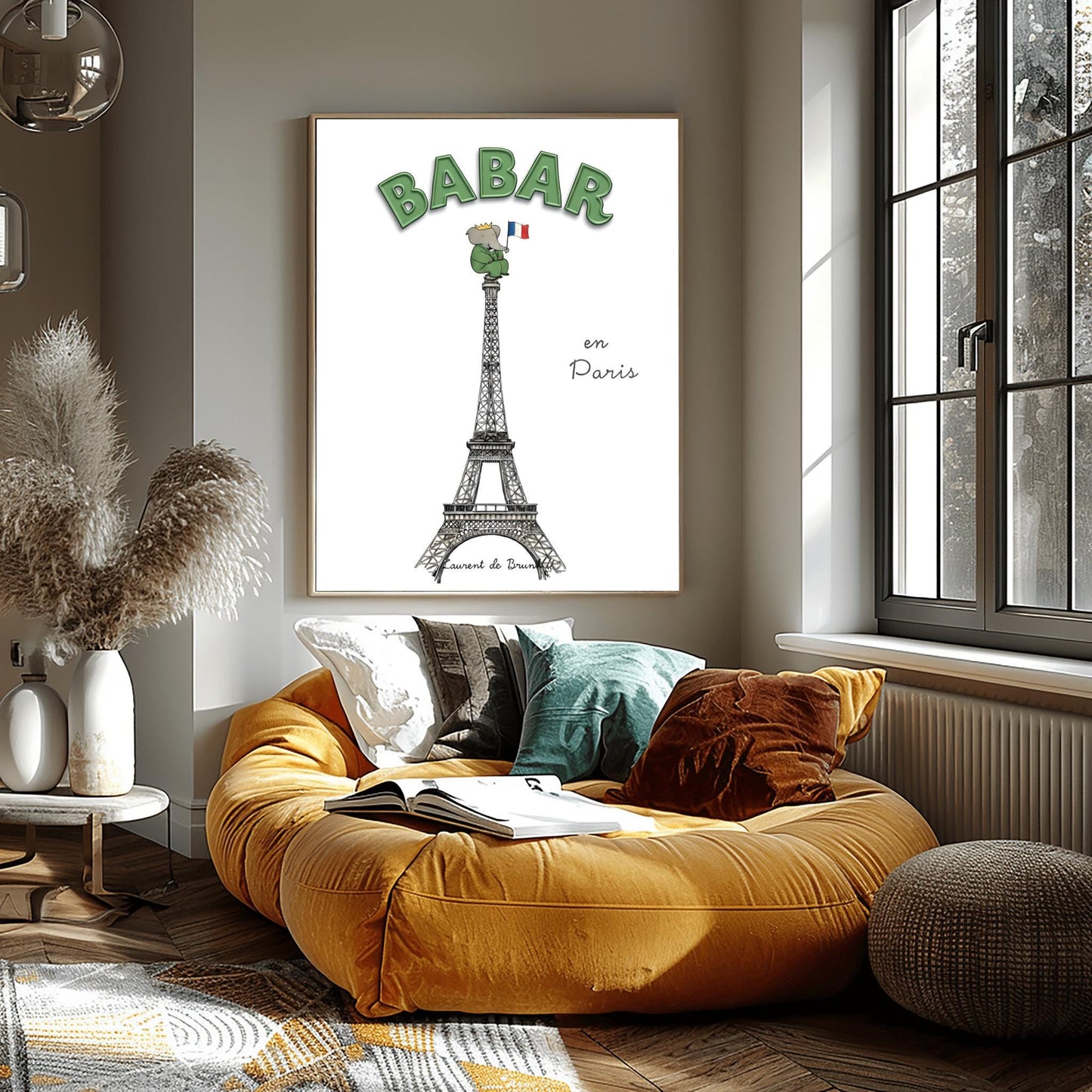 Babar the Elephant In Paris Print: Retro Nursery Decor, Kids Wall Art