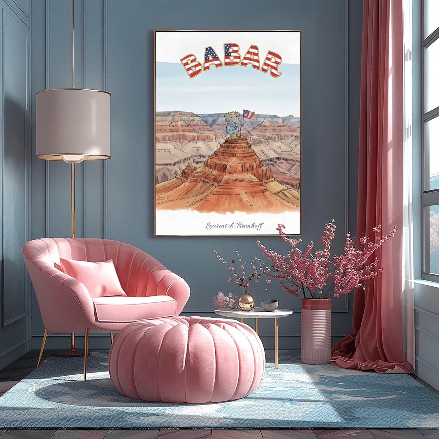 Babar the Elephant at the Grand Canyon Print: Retro Nursery Decor, Kids Wall Art