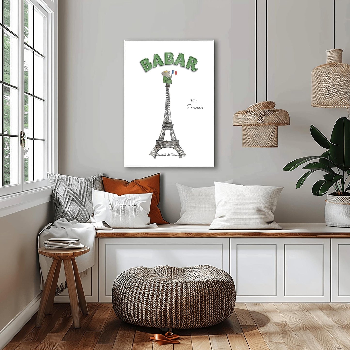 Babar the Elephant In Paris Print: Retro Nursery Decor, Kids Wall Art