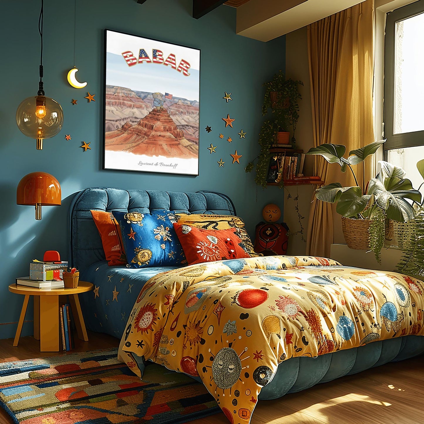 Babar the Elephant at the Grand Canyon Print: Retro Nursery Decor, Kids Wall Art