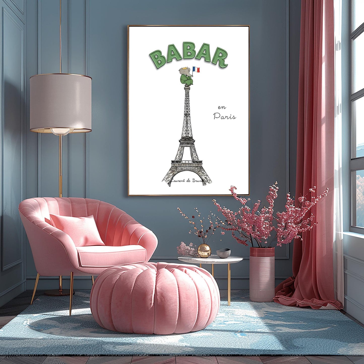 Babar the Elephant In Paris Print: Retro Nursery Decor, Kids Wall Art