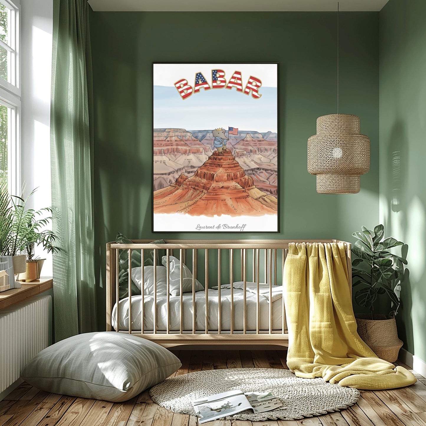 Babar the Elephant at the Grand Canyon Print: Retro Nursery Decor, Kids Wall Art