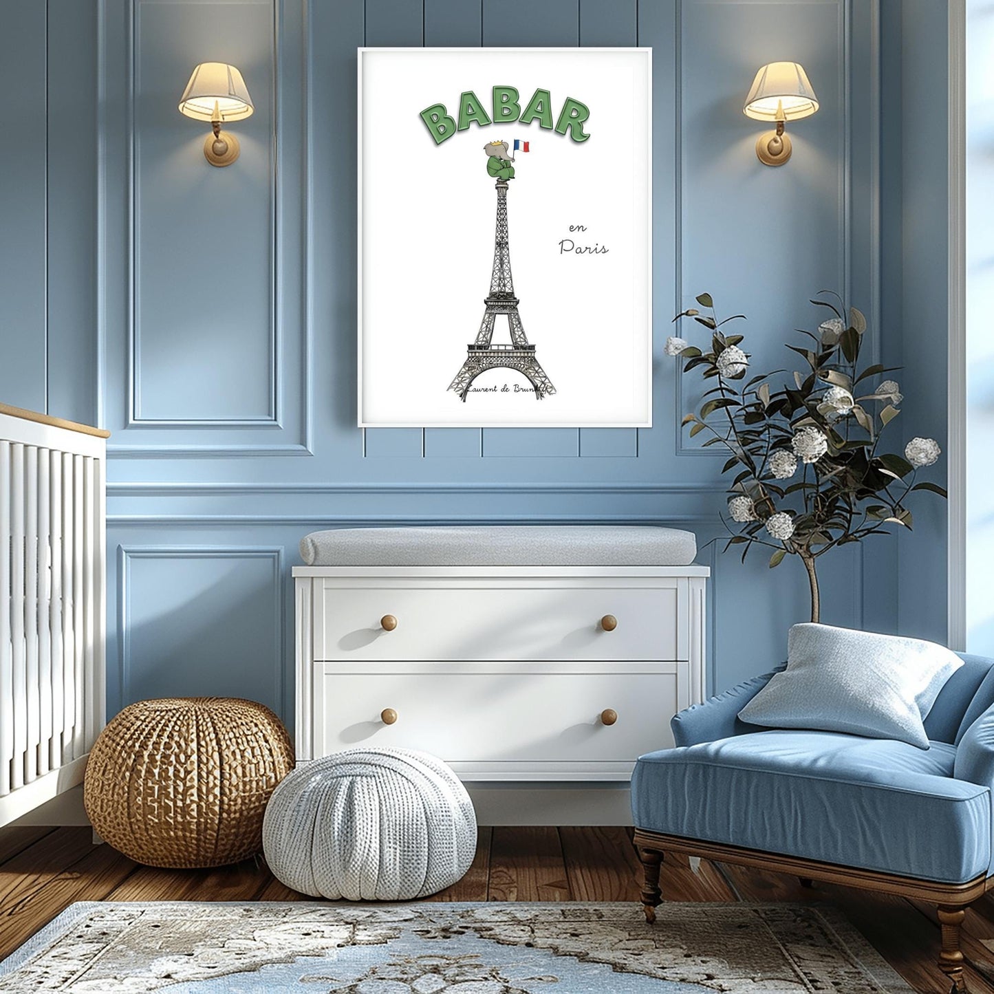 Babar the Elephant In Paris Print: Retro Nursery Decor, Kids Wall Art