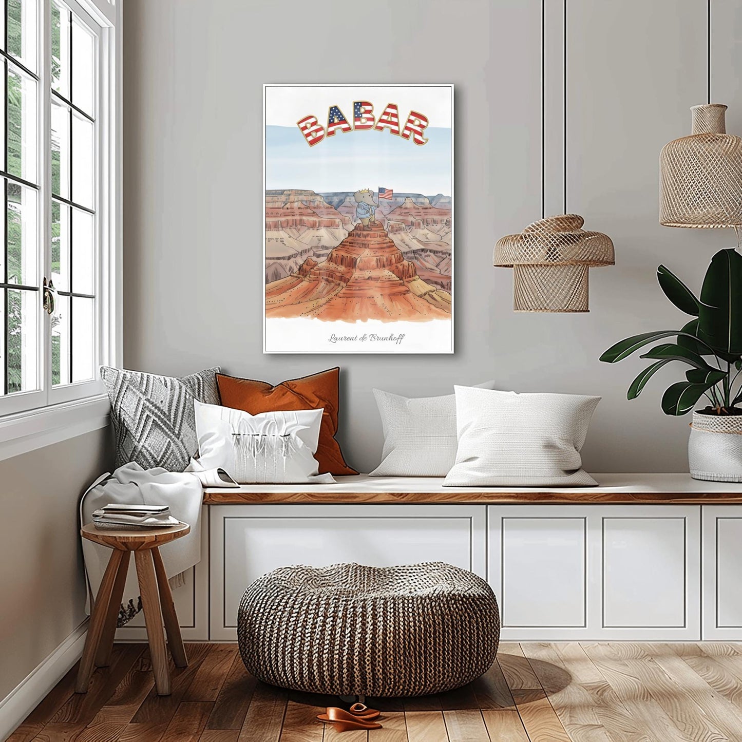 Babar the Elephant at the Grand Canyon Print: Retro Nursery Decor, Kids Wall Art