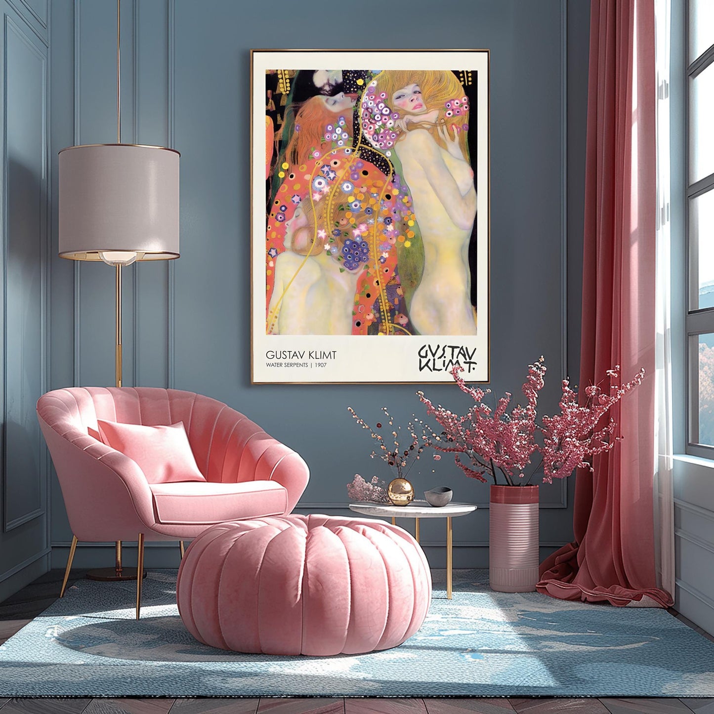 Klimt Water Serpents Poster, Golden Art Nouveau Print, Symbolist Female Figures Wall Art