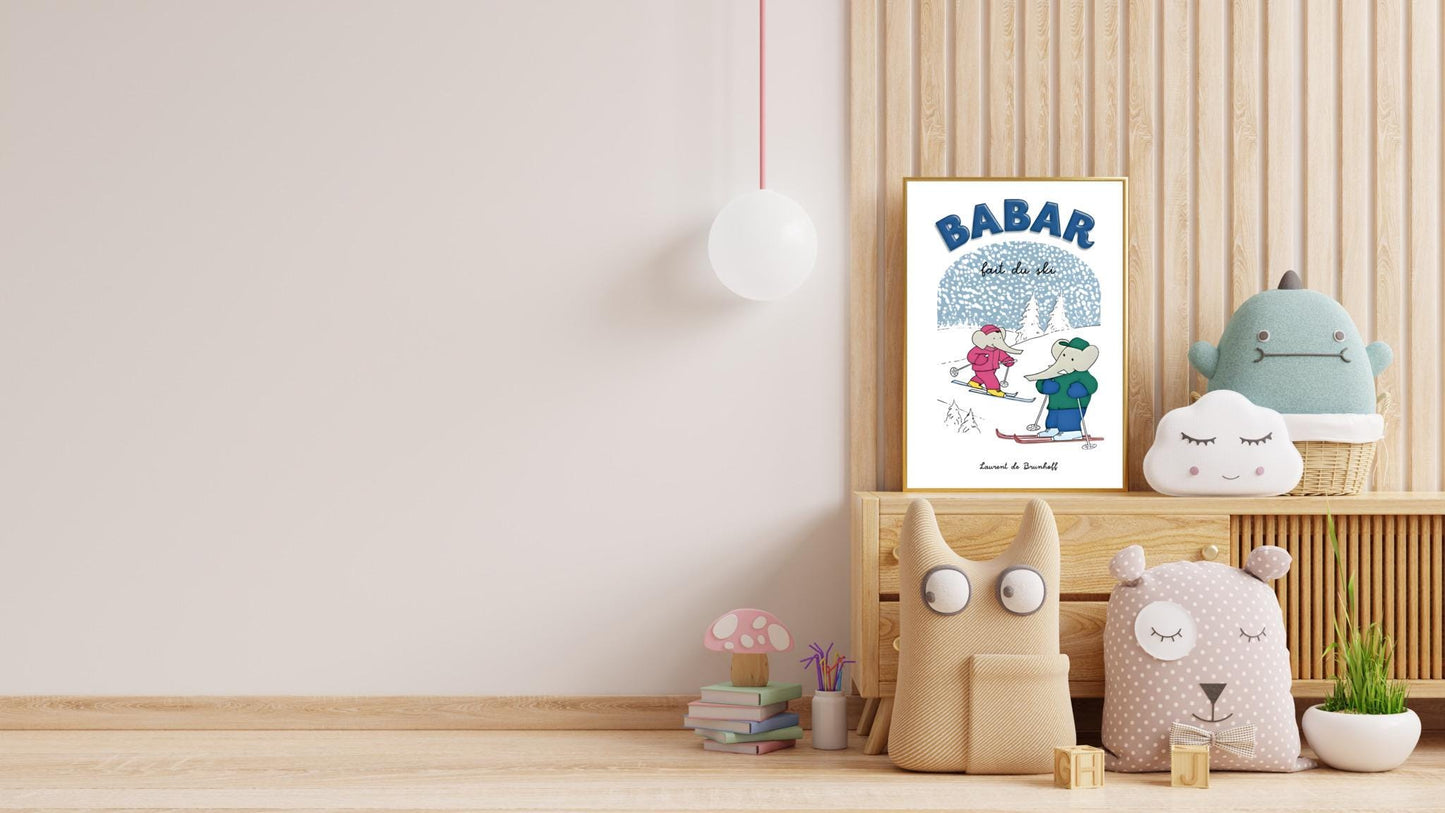 Babar the Elephant Print: Retro Nursery Decor, Kids Room Art