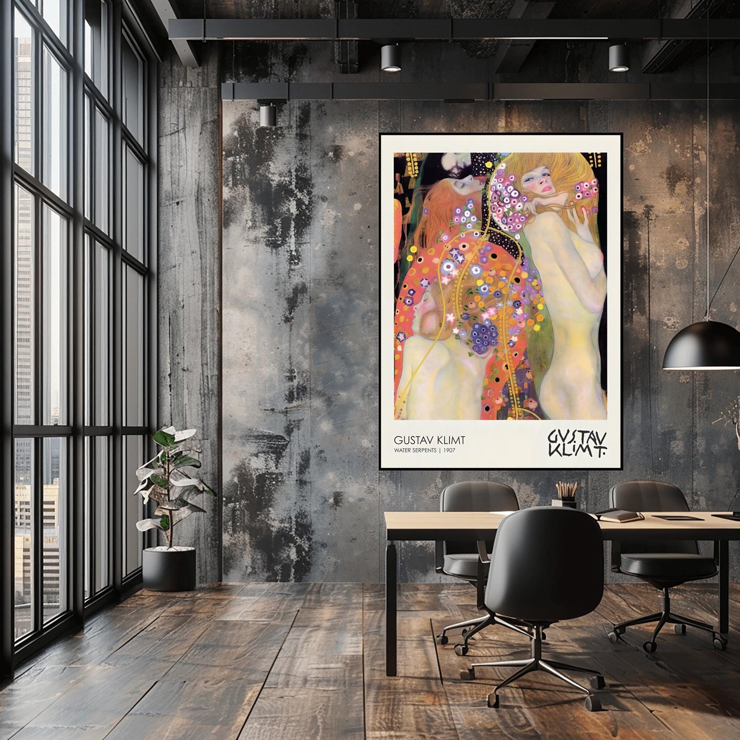 Klimt Water Serpents Poster, Golden Art Nouveau Print, Symbolist Female Figures Wall Art