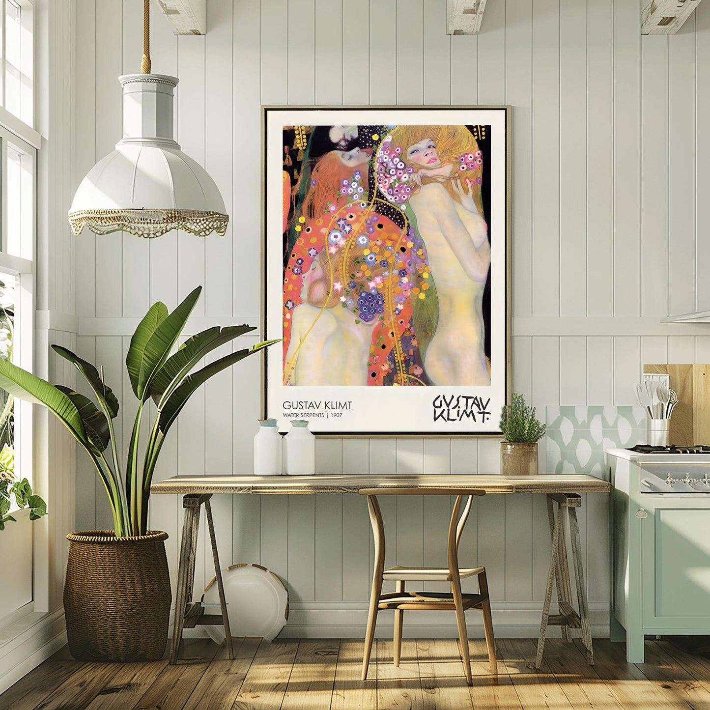 Klimt Water Serpents Poster, Golden Art Nouveau Print, Symbolist Female Figures Wall Art