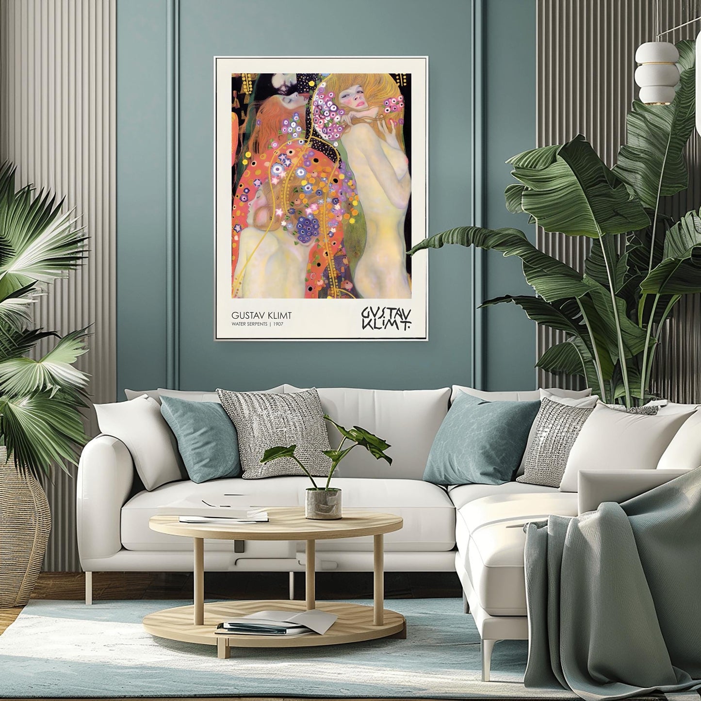 Klimt Water Serpents Poster, Golden Art Nouveau Print, Symbolist Female Figures Wall Art