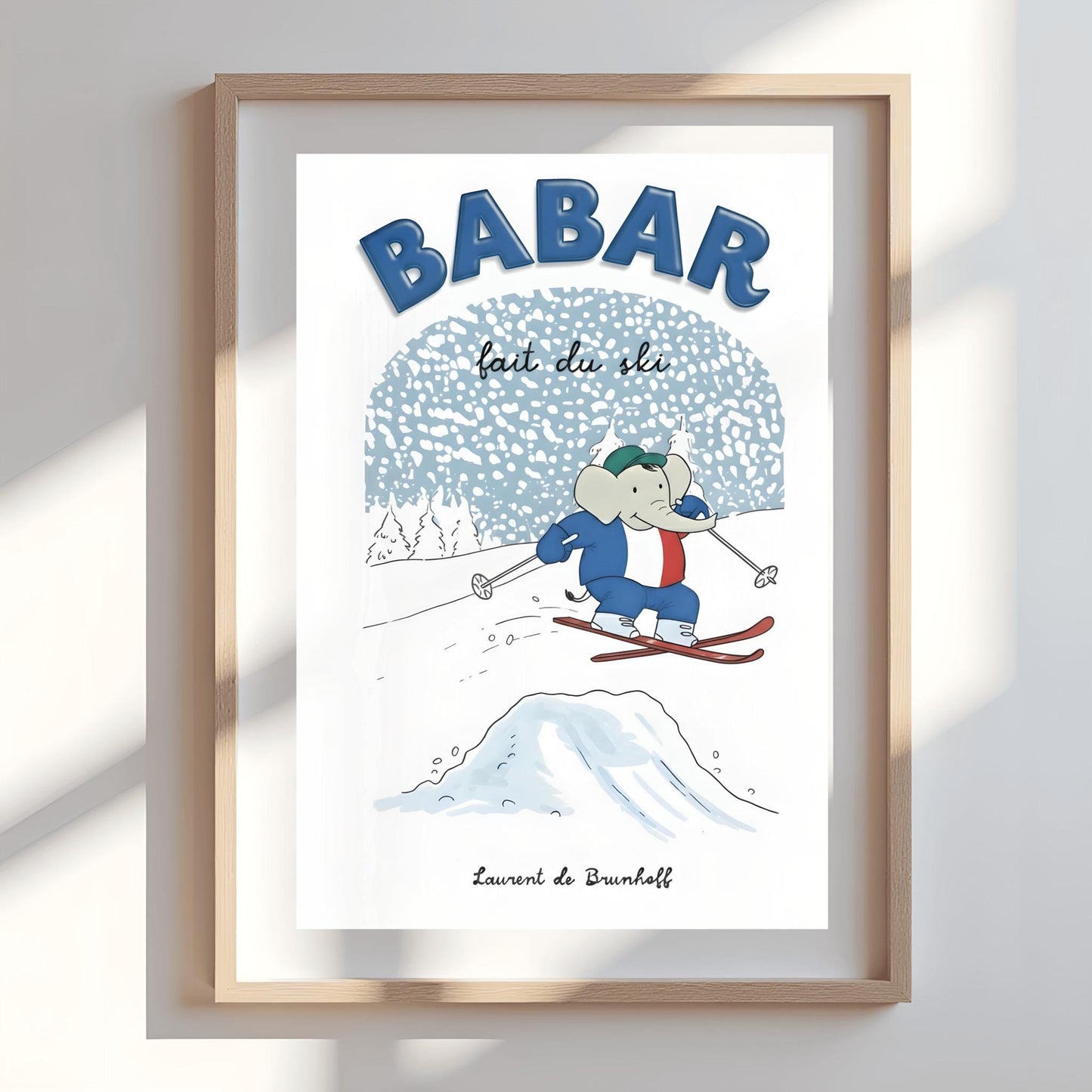 Babar the Elephant Print French Skiing: Retro Nursery Decor, Kids Room Art