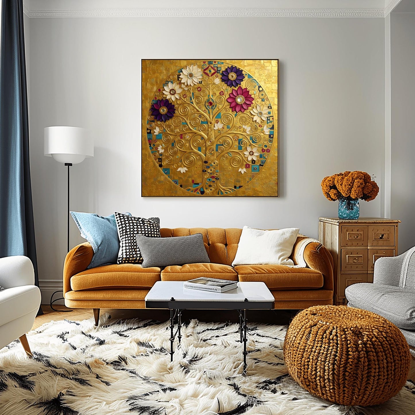 Klimt Tree of Life Masterpiece Print, Golden Mandala Wall Art, Abstract Floral Circle Decor