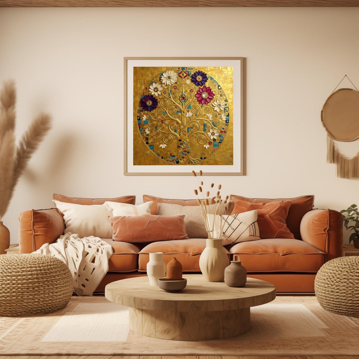 Klimt Tree of Life Masterpiece Print, Golden Mandala Wall Art, Abstract Floral Circle Decor