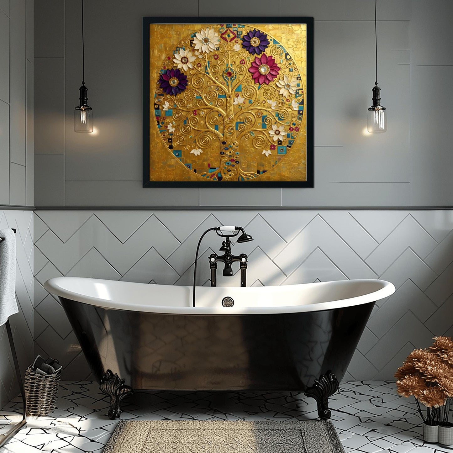 Klimt Tree of Life Masterpiece Print, Golden Mandala Wall Art, Abstract Floral Circle Decor