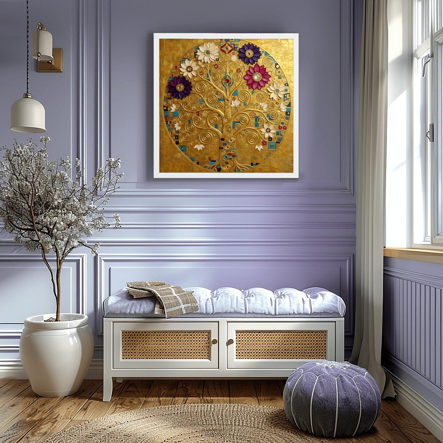 Klimt Tree of Life Masterpiece Print, Golden Mandala Wall Art, Abstract Floral Circle Decor
