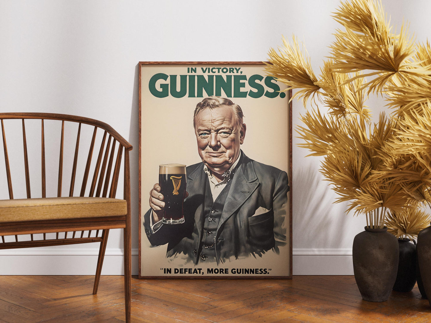 Winston Churchill Guinness Poster Print - Political Satire Art, UK Prime Minister Pub Decor, Beer Lover Wall Art, Quirky Humour Gift