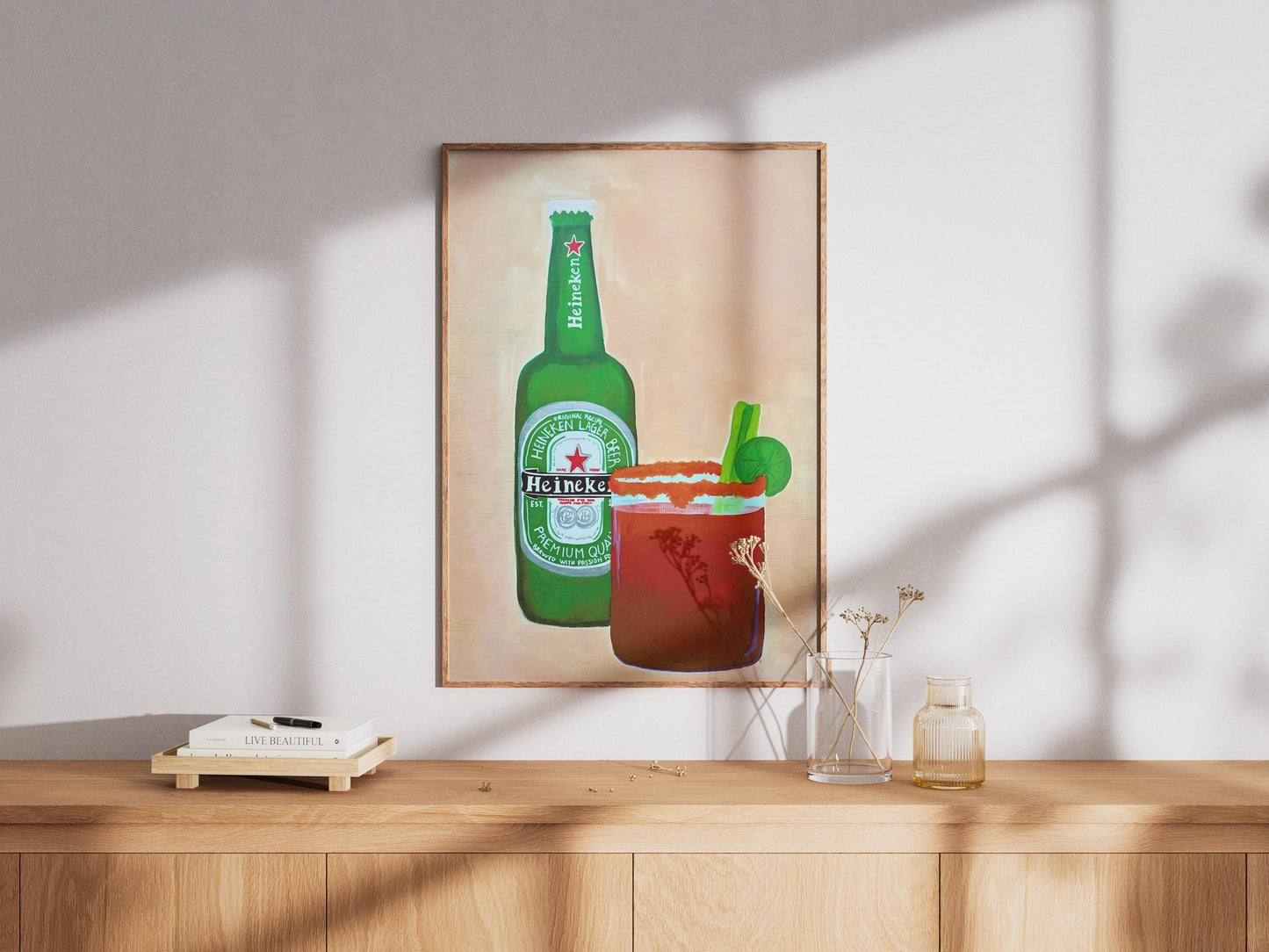 Heineken Beer Poster Modern Bar Wall Art, Michelada & Bloody Mary Print, Man Cave Decor, Home Bar Gift