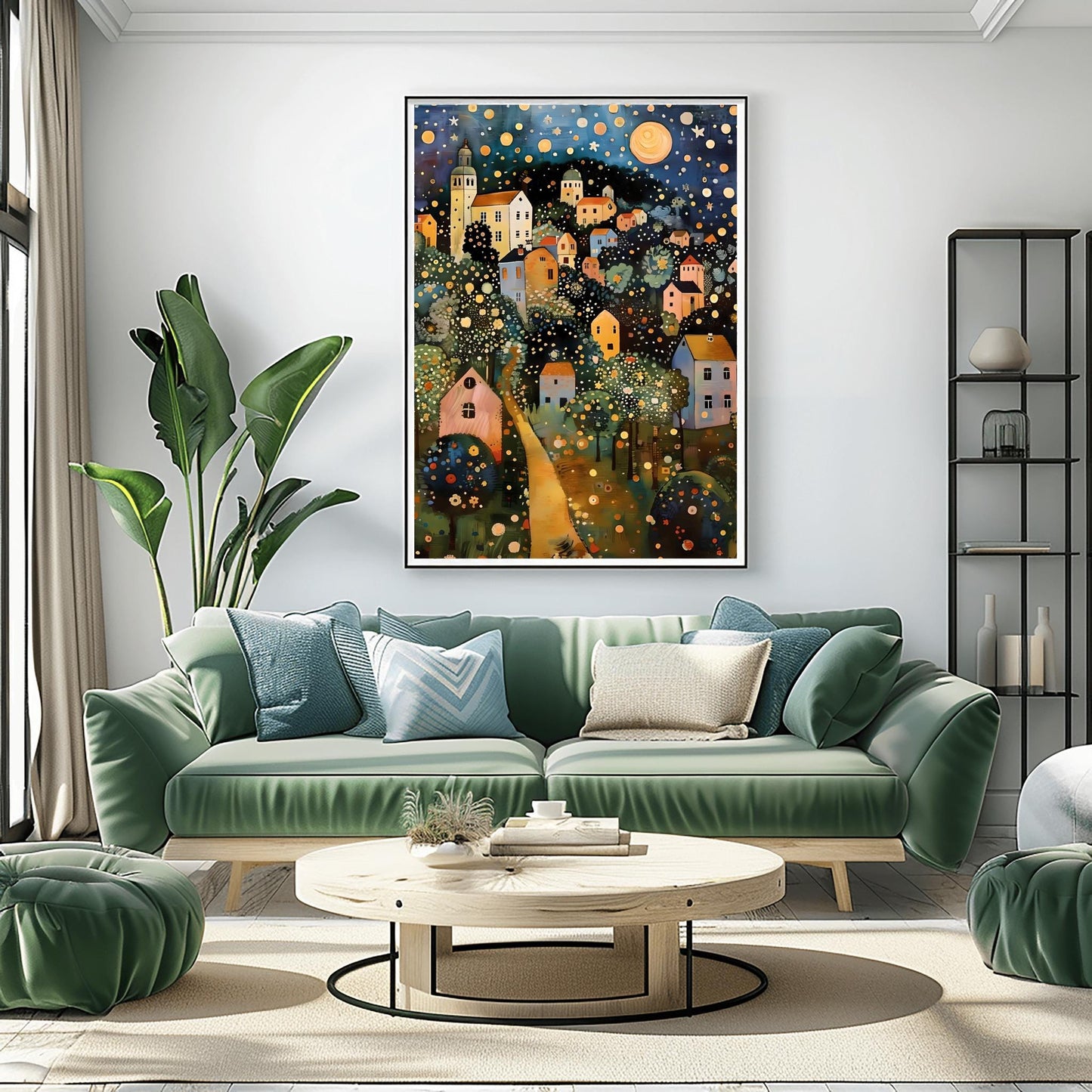 Gustav Klimt Print Village Night Poster, Moon & Stars Tree Art, Premium Matte Paper, Klimt Exhibition Wall Decor, Fine Art Print
