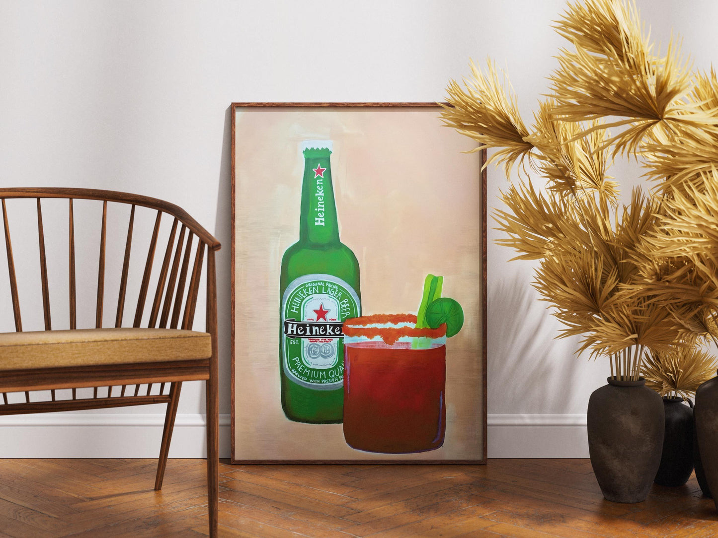 Heineken Beer Poster Modern Bar Wall Art, Michelada & Bloody Mary Print, Man Cave Decor, Home Bar Gift