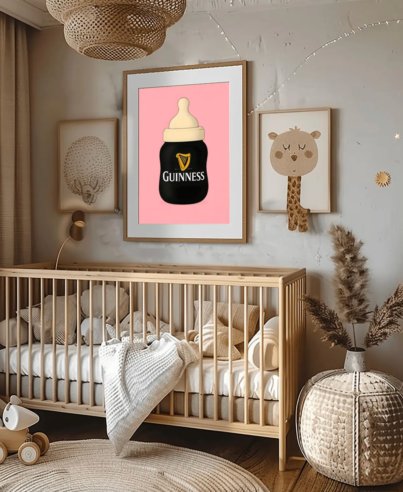 Guinness Baby Bottle Art Print | Funny Retro Bar Decor | Irish Pub Man Cave Art | Unique Gift | Unique Baby Room Poster