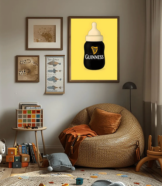 Guinness Baby Bottle Art Print | Funny Retro Bar Decor | Irish Pub Man Cave Art | Unique Gift | Unique Baby Room Poster