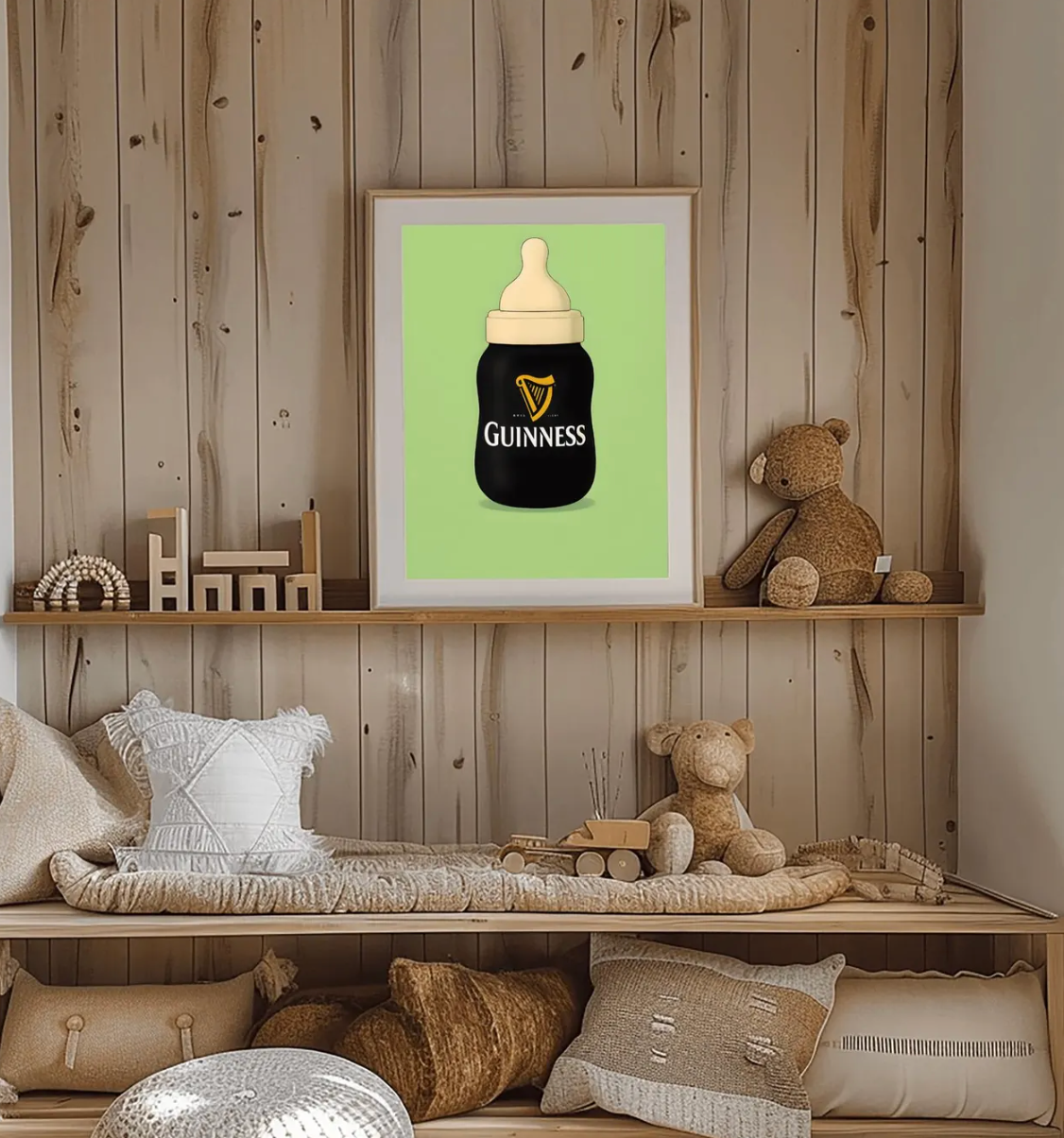 Guinness Baby Bottle Art Print | Funny Retro Bar Decor | Irish Pub Man Cave Art | Unique Gift | Unique Baby Room Poster