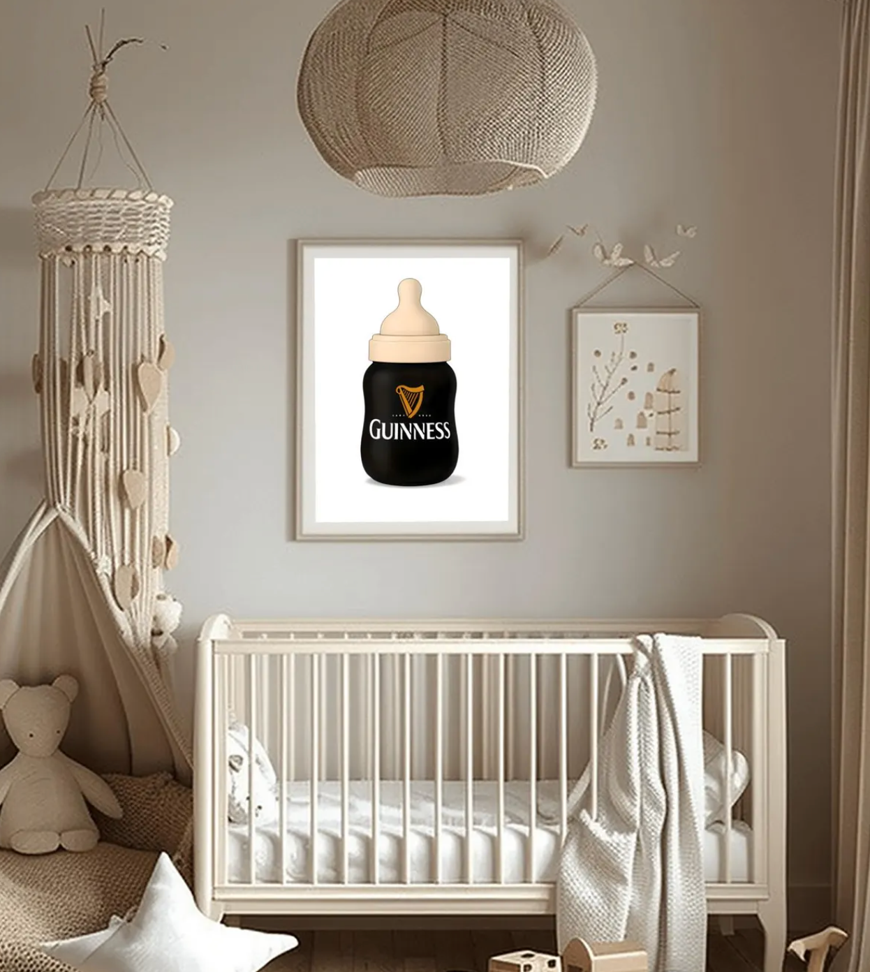 Guinness Baby Bottle Art Print | Funny Retro Bar Decor | Irish Pub Man Cave Art | Unique Gift | Unique Baby Room Poster