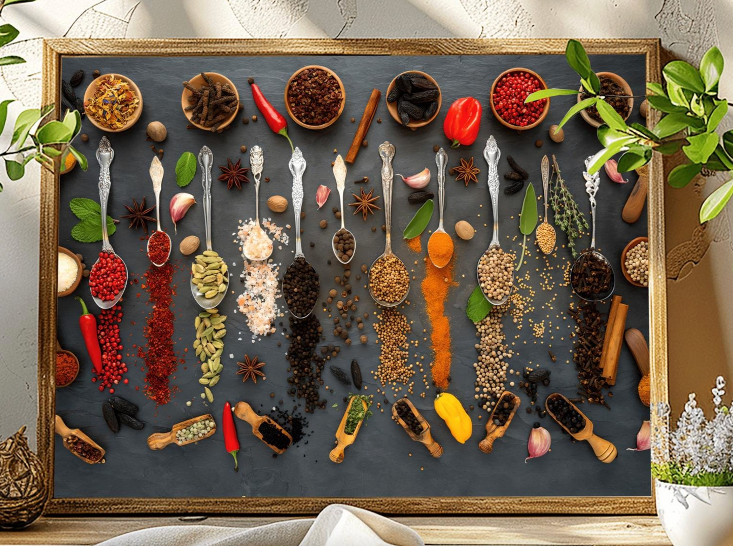 Colorful Spices and Herbs Art Print: Gourmet Kitchen Decor