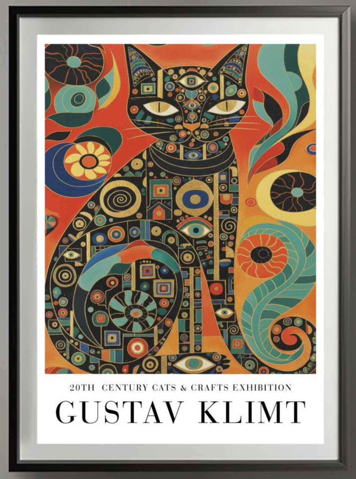 Gustav Klimt Inspiration Cat Poster, Golden Art Nouveau Print, Cats and Crafts Exhibition, Whimsical Wall Decor