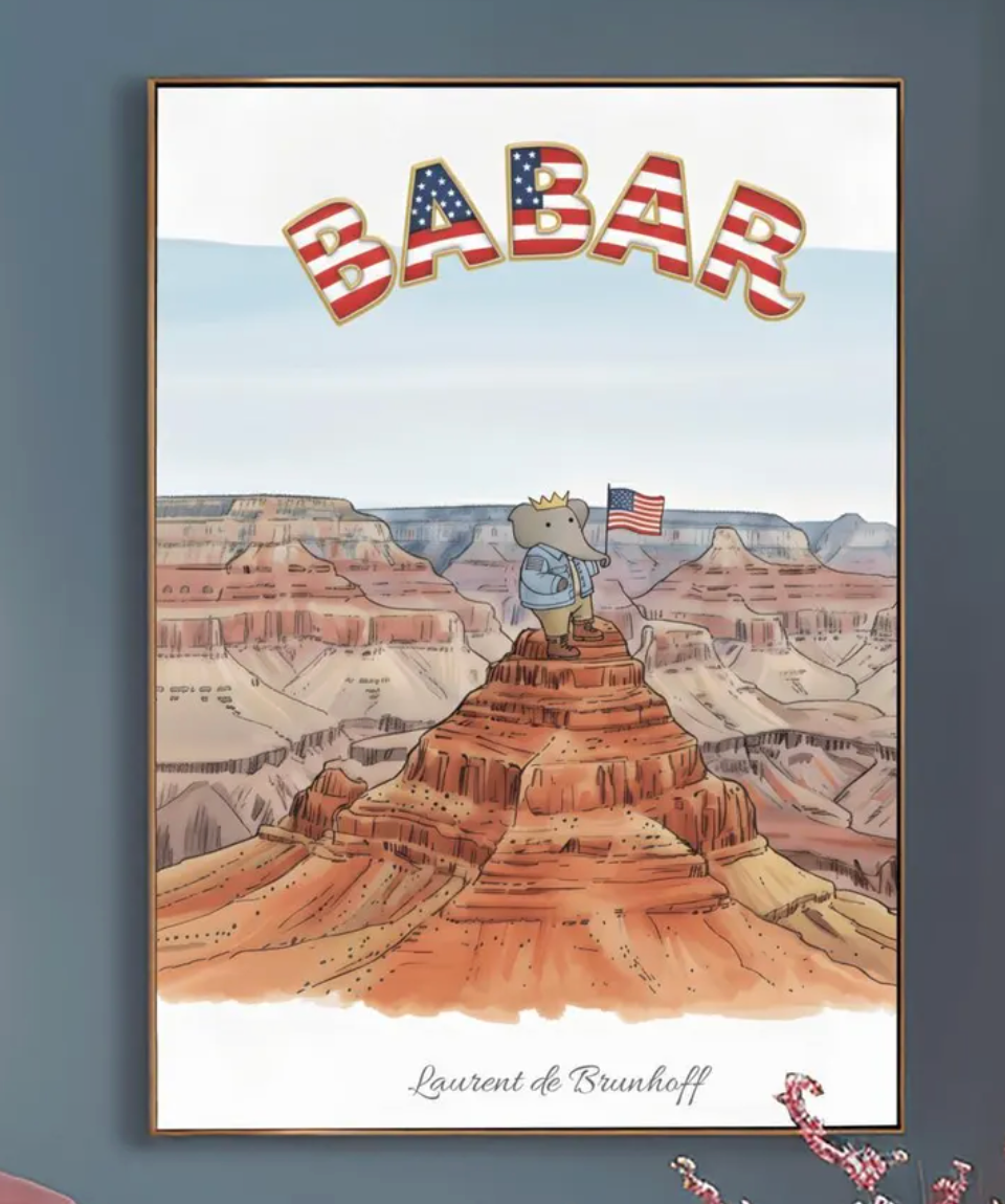 Babar the Elephant at the Grand Canyon Print: Retro Nursery Decor, Kids Wall Art