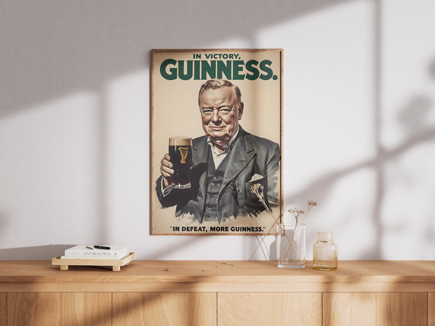 Winston Churchill Guinness Poster Print - Political Satire Art, UK Prime Minister Pub Decor, Beer Lover Wall Art, Quirky Humour Gift