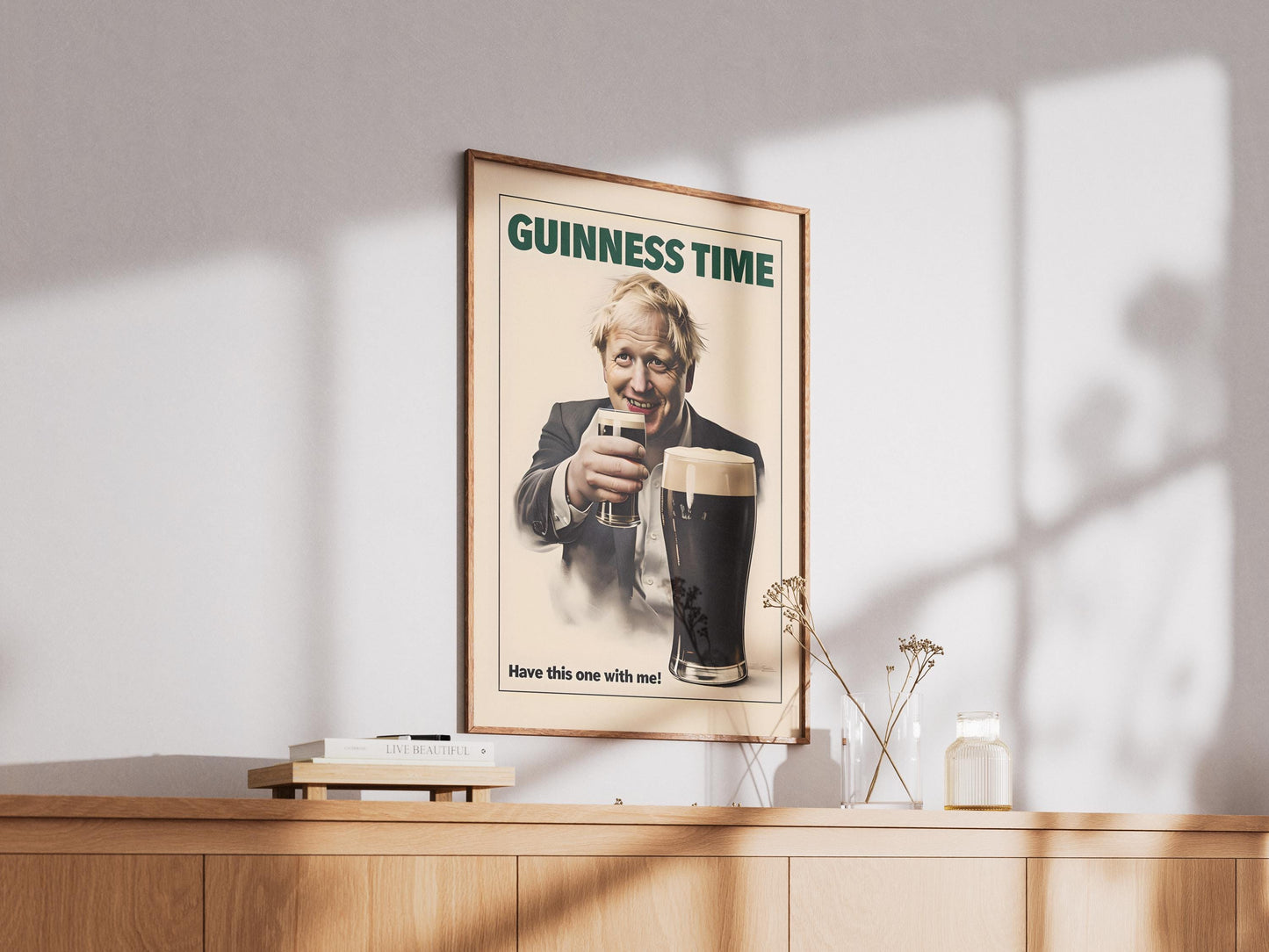 Boris Johnson Guinness Poster Print - Political Satire Wall Art - UK Prime Minister Pub Decor - Beer Lover Gift - Quirky Humour Print